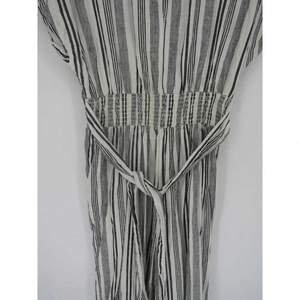 American Eagle Jumpsuit‎ Medium White Black Striped Linen Wide Leg Breathable